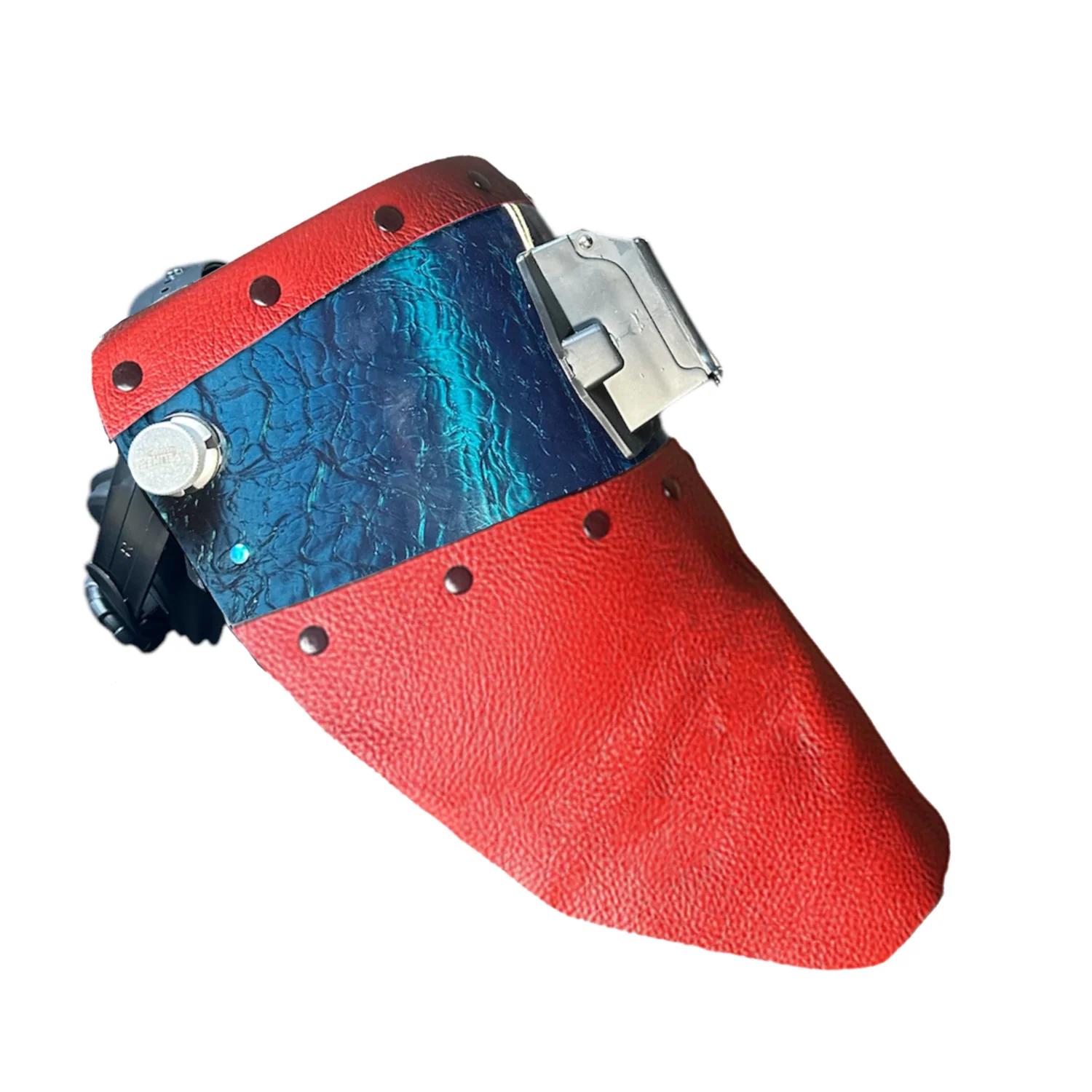 Candy Corn Silk Carbon Fiber Chopped Top & Bottom Leather Welding Hood - Image 18