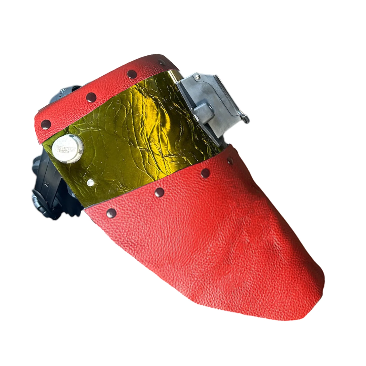 Candy Corn Silk Carbon Fiber Chopped Top & Bottom Leather Welding Hood - Image 5