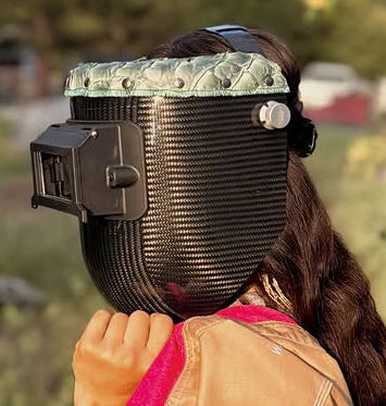 Pirarucu/Fish Chopped Top Leather Carbon Fiber Welding Hood - Image 13